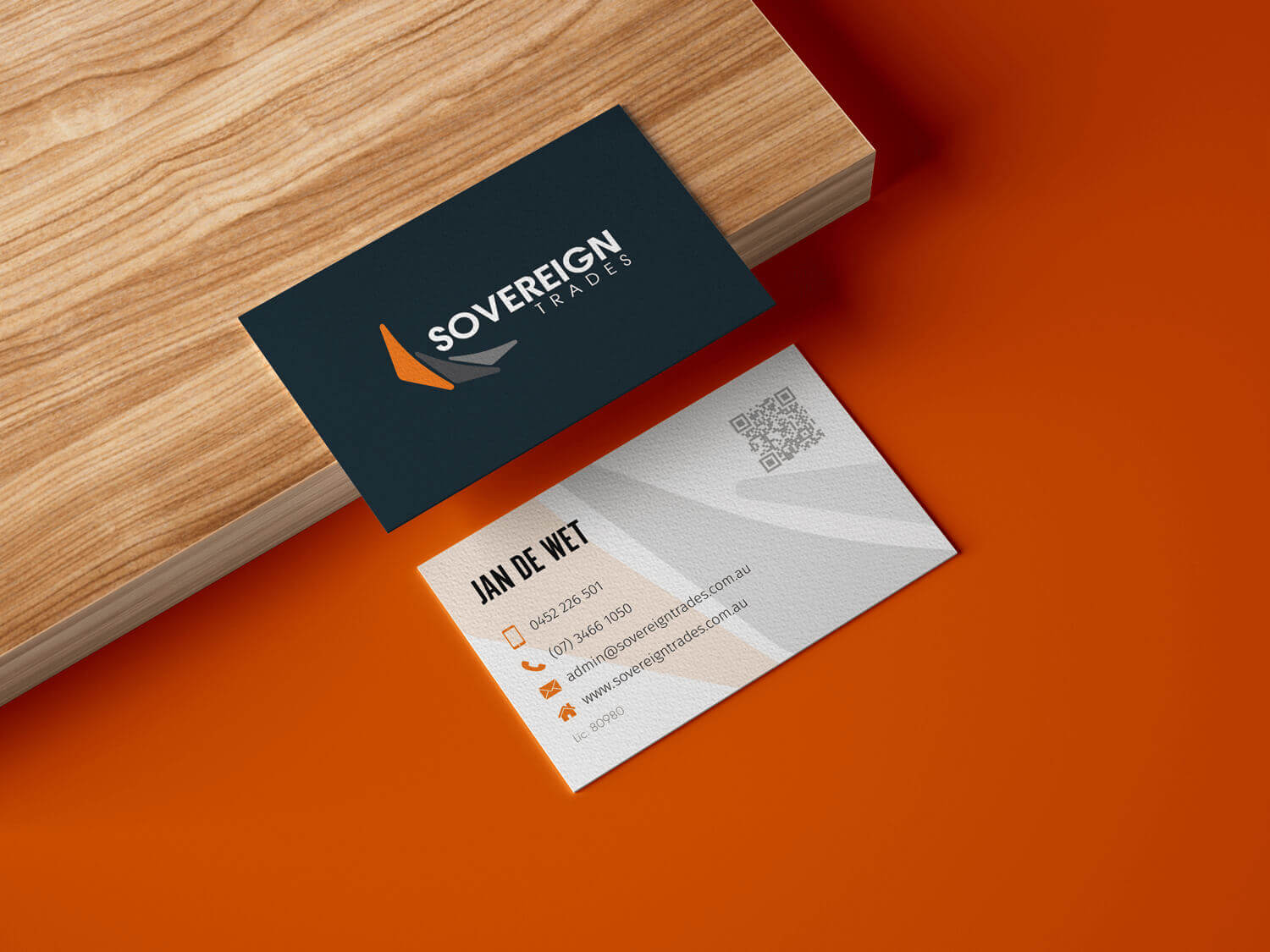 Mockup of Sovereign Trades Business Cards